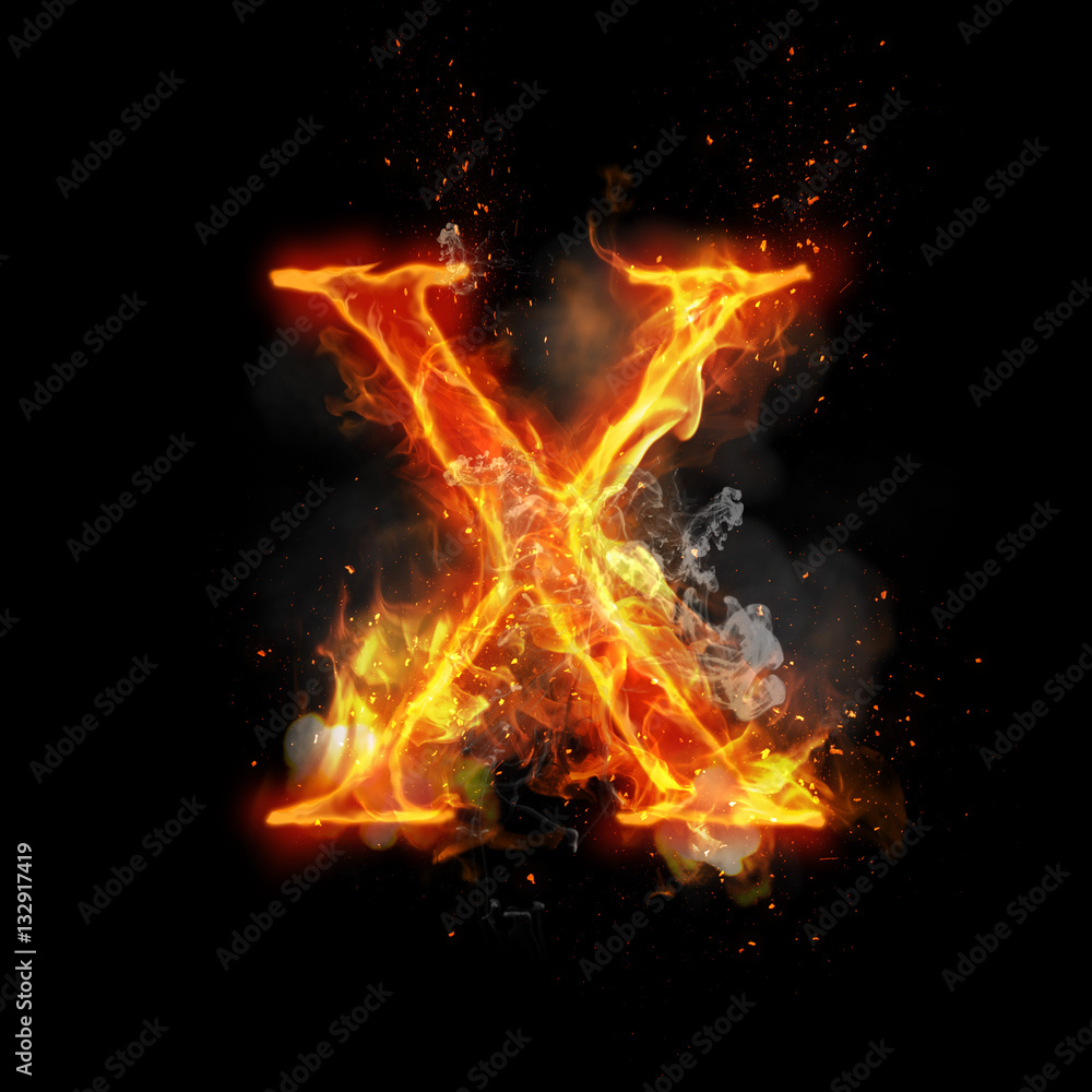 Fire letter X of burning flame light Fire letter X of burning flame light