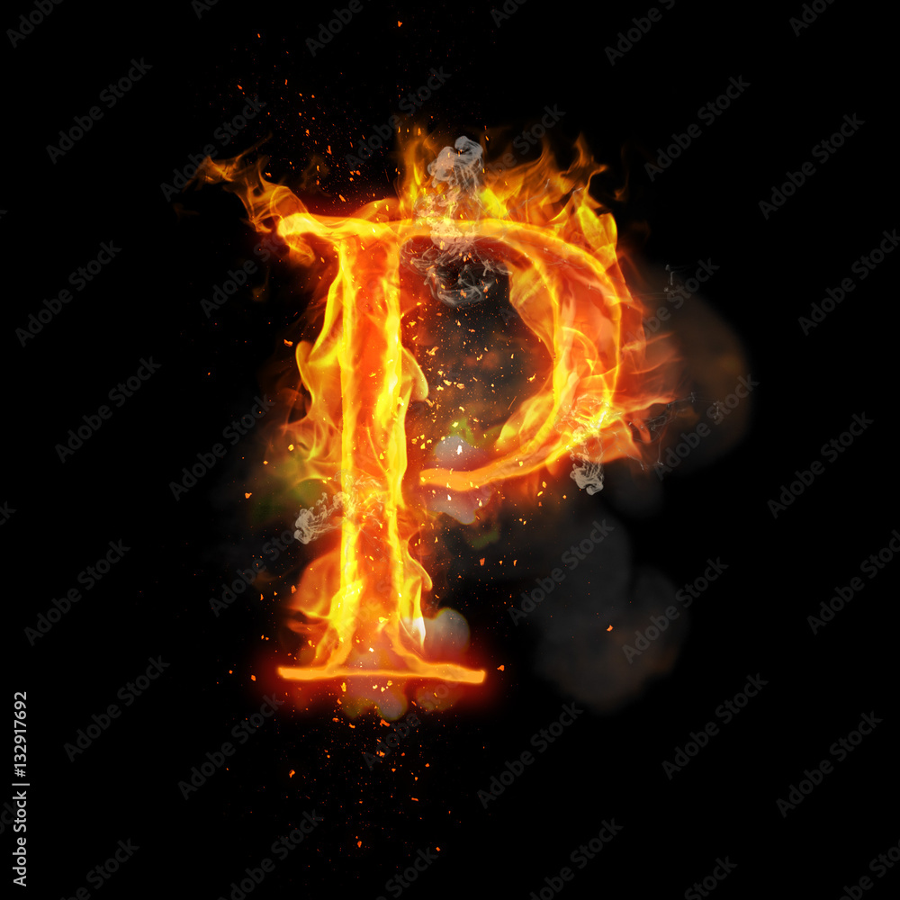 Fire letter P of burning flame light Fire letter P of burning flame light