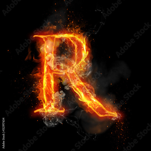 Fire letter R of burning flame light