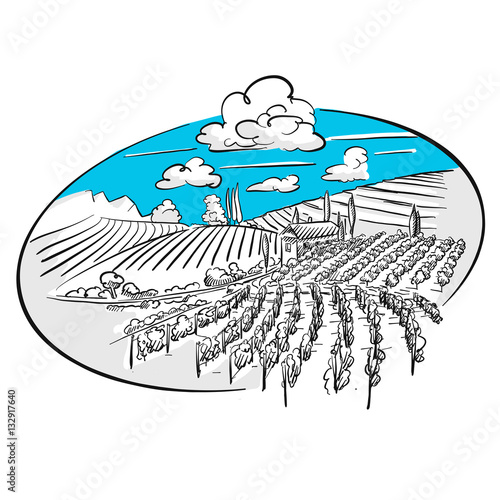 Farm Landschaft, Label, Blaue Serie
