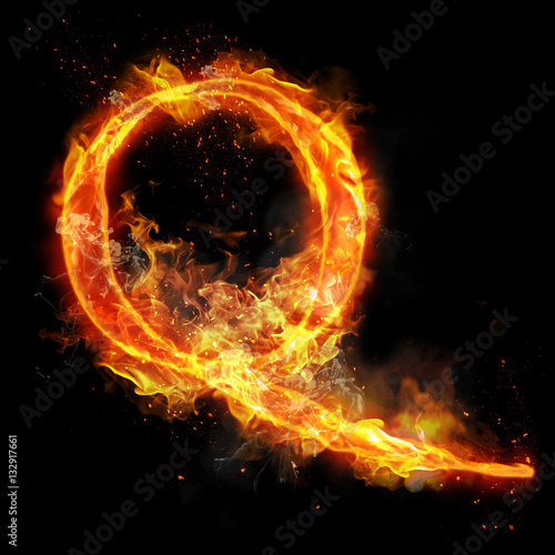 Fire letter Q of burning flame light
