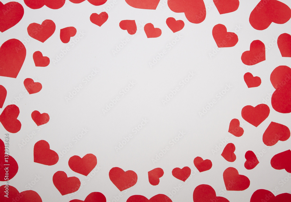 Frame from paper red hearts with white background