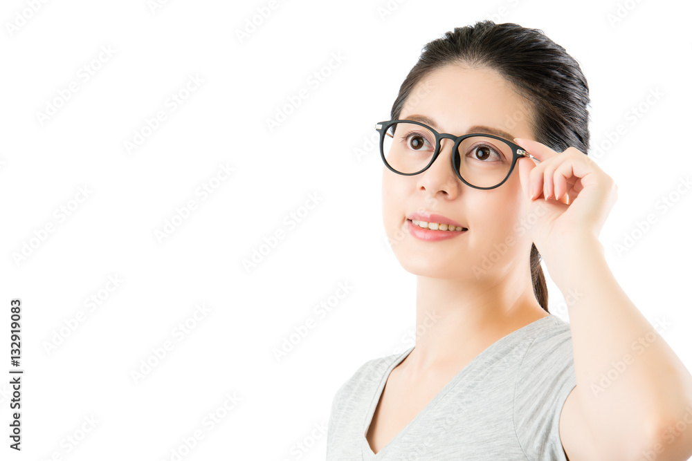 asian beauty woman put on glasses for new vision