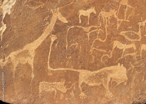 Rock carving with animals, Namibia