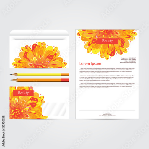 Beauty salon corporate concept identity template set. Business stationery mock-up  with mandala floral design. Branding design. Vector illustration.