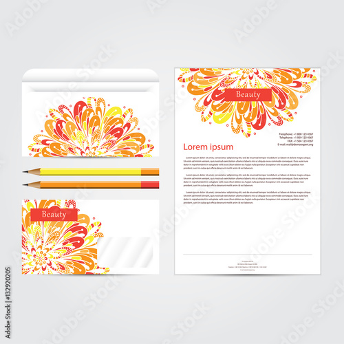Beauty salon corporate concept identity template set. Business stationery mock-up  with mandala floral design. Branding design. Vector illustration.