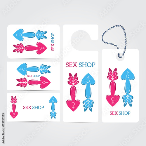 XXX sex shop salon  white Corporate concept identity template set. Business stationery mock-up. Branding design. Vector illustration.