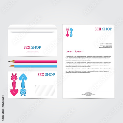 XXX sex shop salon  white Corporate concept identity template set. Business stationery mock-up. Branding design. Vector illustration.