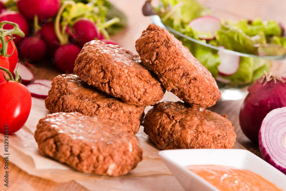 Meatballs with salad. Meatballs with salad.