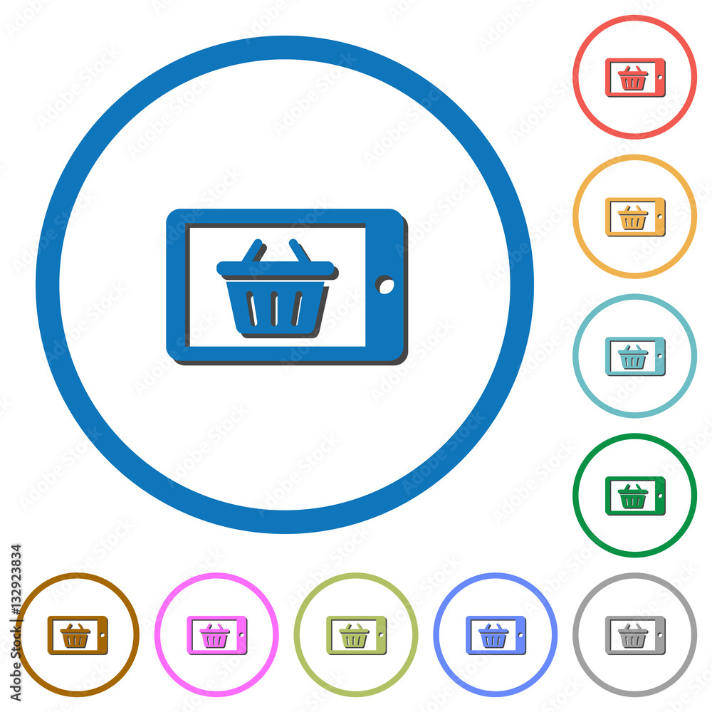Mobile shopping icons with shadows and outlines Mobile shopping icons with shadows and outlines