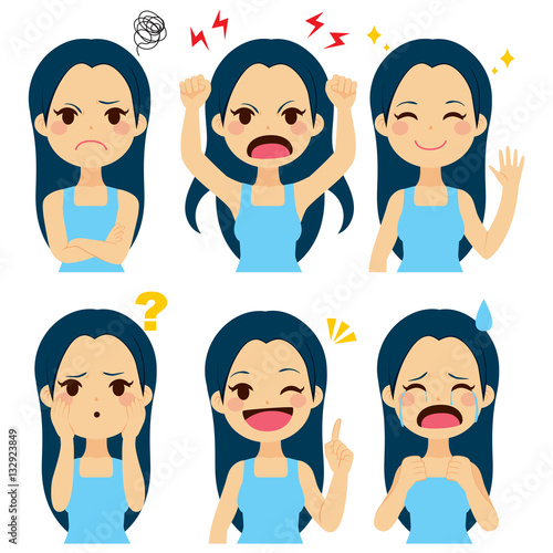 Cute young girl set with six different expressions