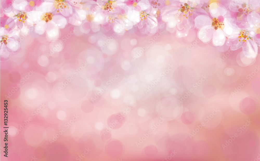 Vector blossoming sakura tree, pink bokeh background, blurred effect. Vector blossoming sakura tree, pink bokeh background, blurred effect.