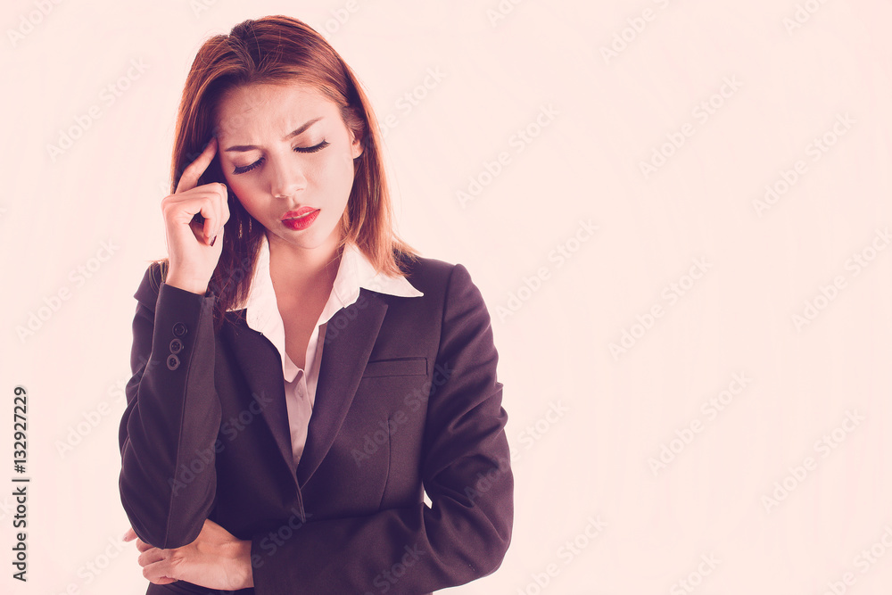 Businesswoman with headache, isolated on white Businesswoman with headache, isolated on white