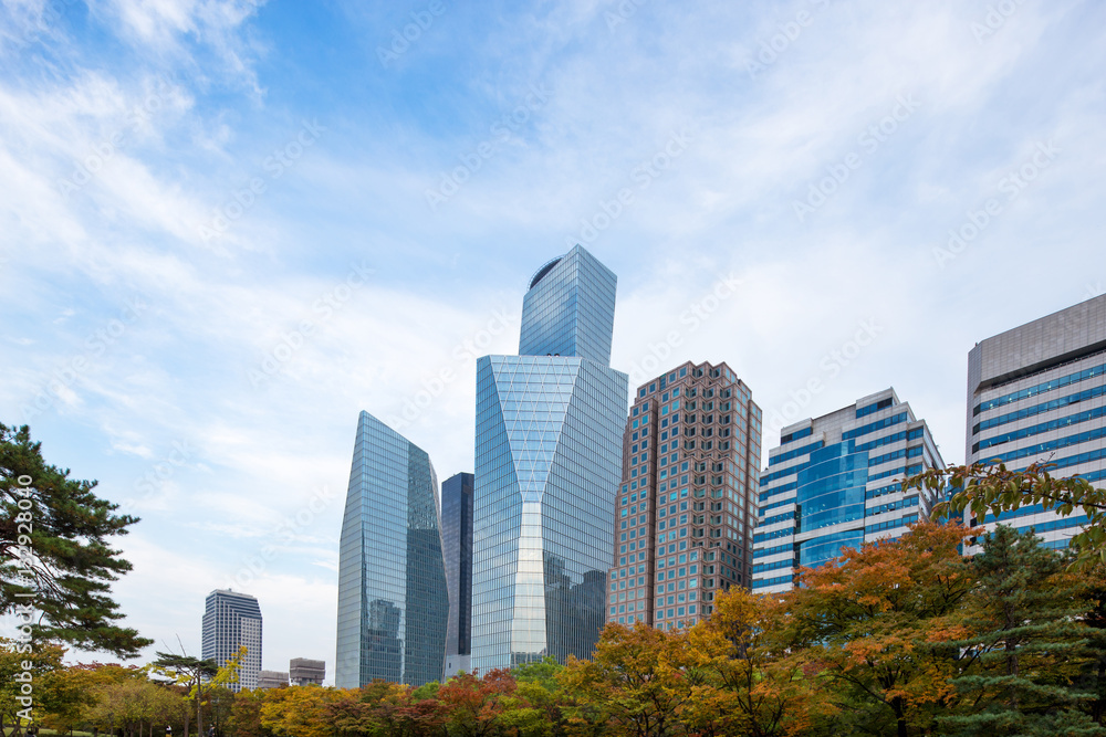 modern office buildings in seoul in cloud sky from