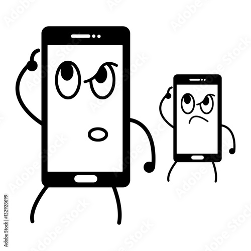 illustration vector of mobile phone with curious face, curiosity concept