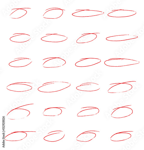 Red vector hand drawn ink pen circles. Drawing highlight doodles circle set