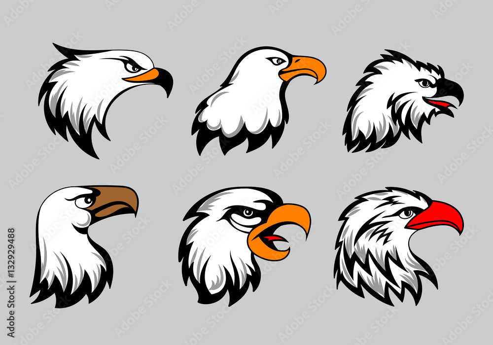 Bald eagle mascot heads vector illustration. American eagles head set for logo and labels