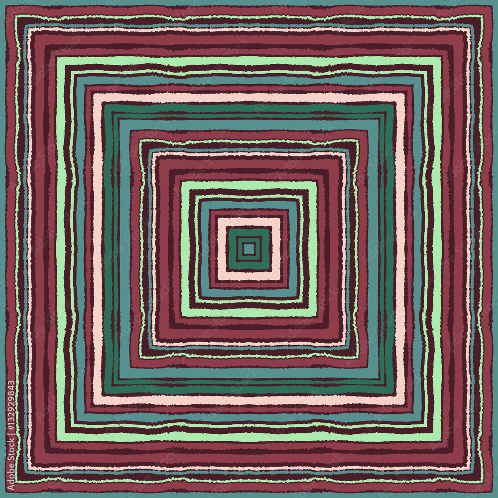 Striped rectangle pattern. Square lines with torn paper effect. Ethnic background. Maroon, turquoise, green, cream colors. Vector Striped rectangle pattern. Square lines with torn paper effect. Ethnic background. Maroon, turquoise, green, cream colors. Vector