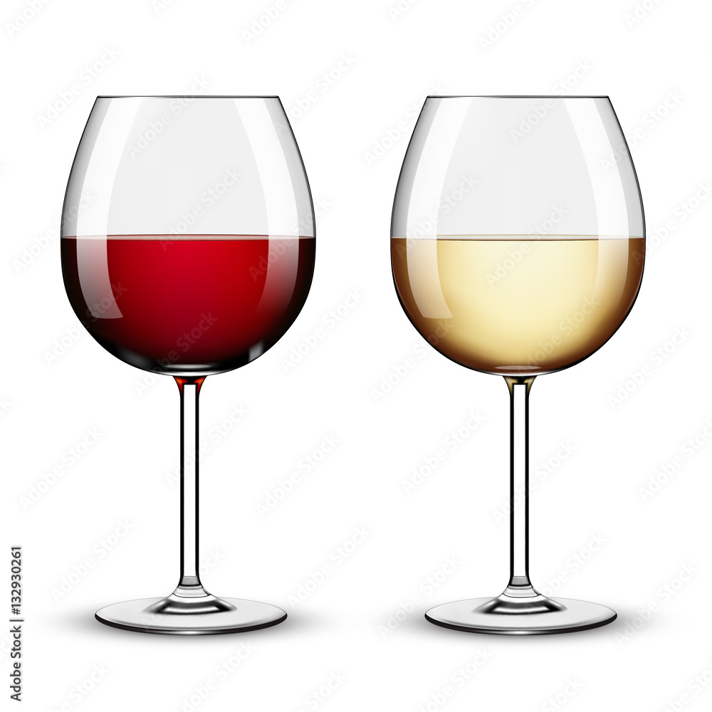 Glass of Red Wine and White Wine against White Background vector de