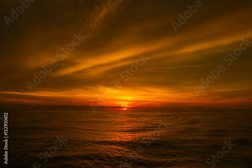Scenic view of beautiful sunset above the sea. Beautiful cloud texture.