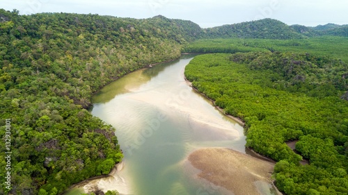 Tropical island aerial view