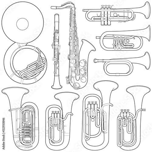 Music instruments collection - vector line illustration 