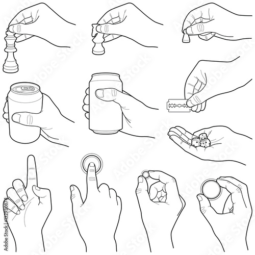 Hands with objects collection - vector illustration