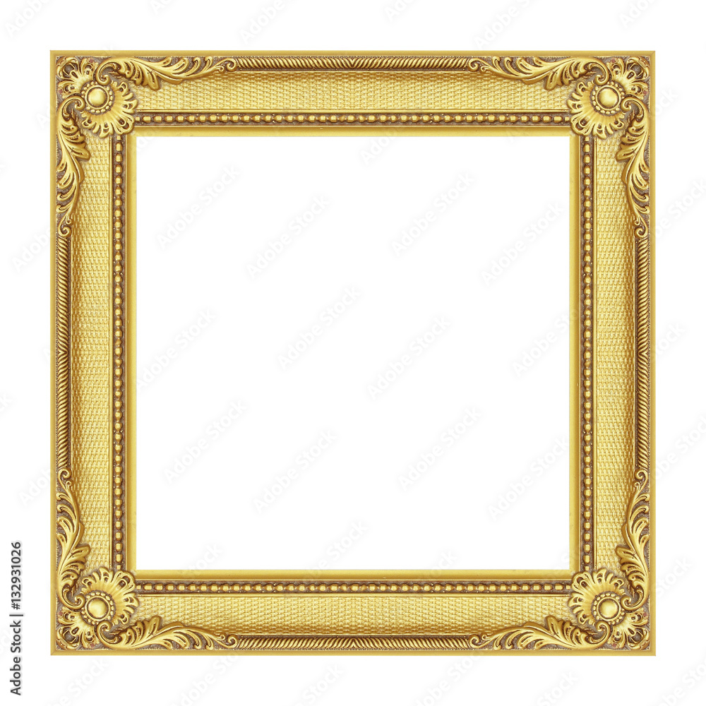 The antique gold frame isolated the white background