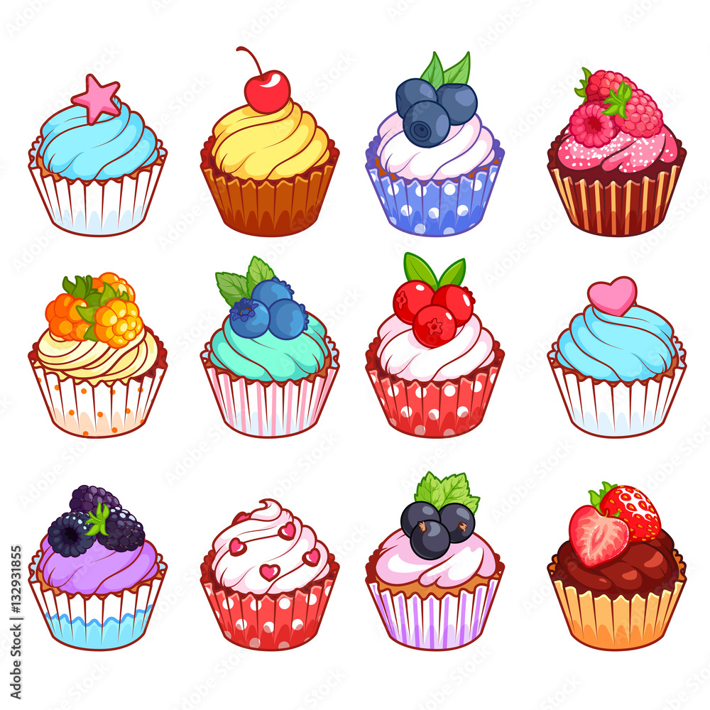 Set of cupcakes with different toppings. Set of cupcakes with different toppings.