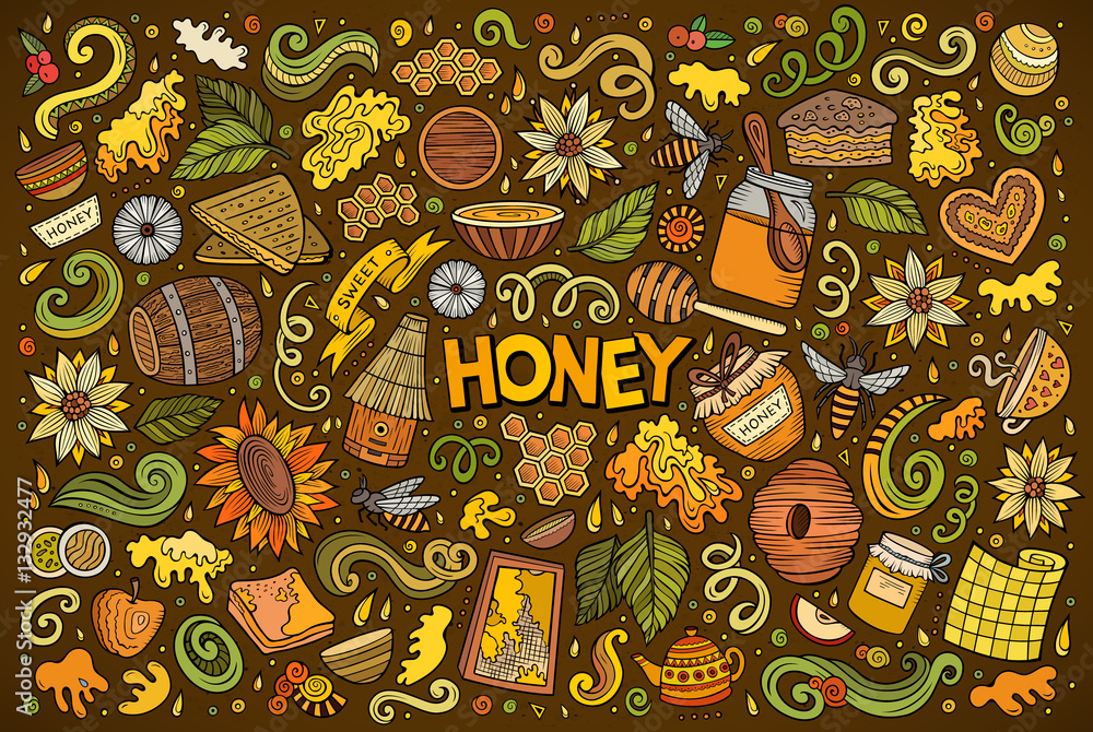 Vector cartoon set of Honey theme objects Vector cartoon set of Honey theme objects