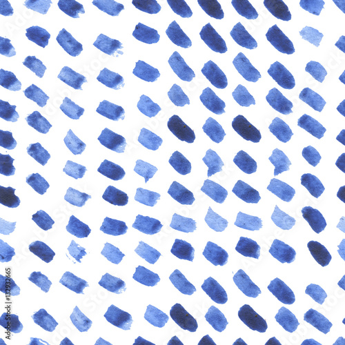 Seamless watercolor pattern with blue dashes for textile, ceramics, fabric, print, cards, wrapping