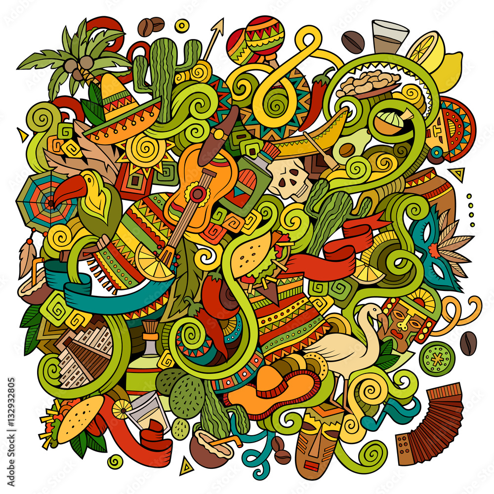 Cartoon hand-drawn doodles Latin American illustration