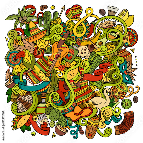 Cartoon hand-drawn doodles Latin American illustration