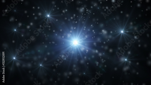 Abstract background with falling snow and light rays, snowflakes. Christmas. New Year. Snowstorm. Winter 3D Rendering