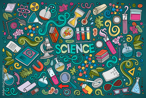 Vector cartoon set of Science theme objects and symbols