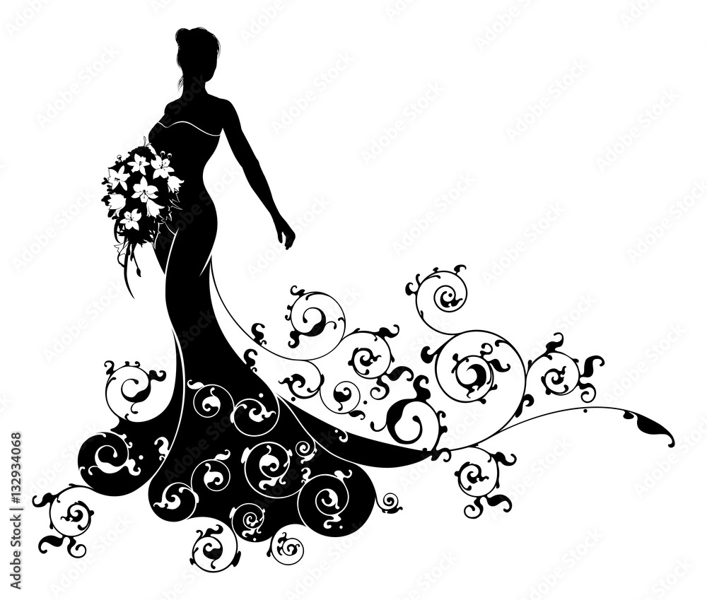 Wedding Flowers Bride Silhouette Pattern Wedding Flowers Bride Silhouette Pattern