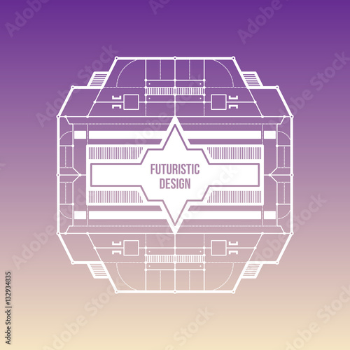 Futuristic space design levitating on gradient background. Useful for covers, prints and advertising.