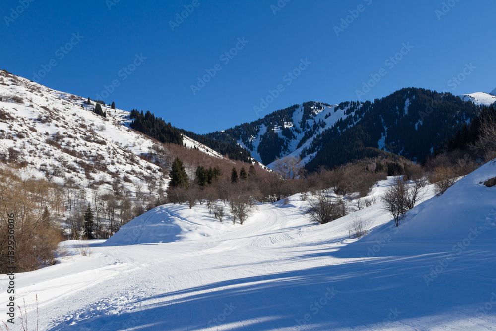 ski trail in the mountains of Kazakhstan