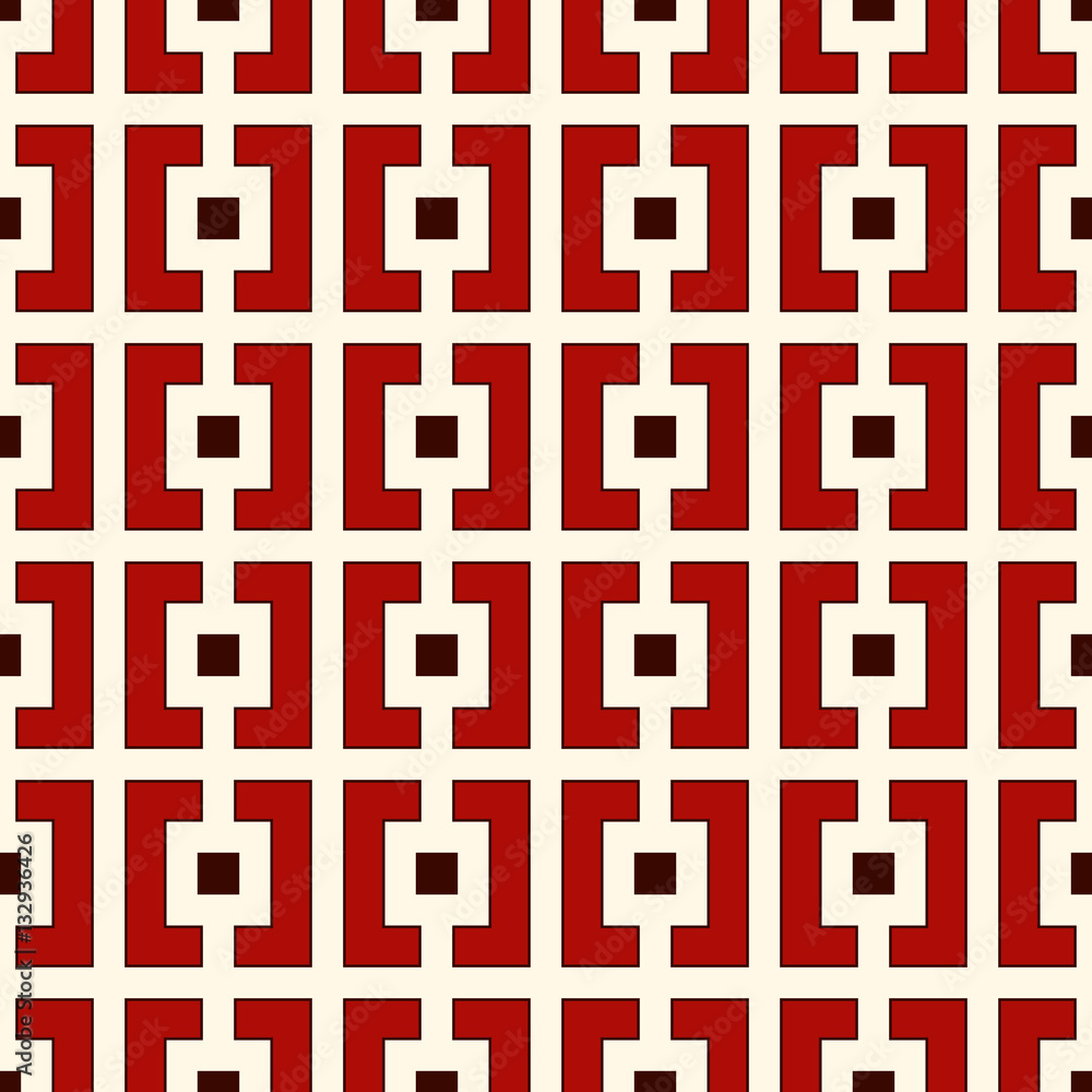 Repeated squares and brackets on white background. Modern ornament motif. Seamless pattern with geometric print Repeated squares and brackets on white background. Modern ornament motif. Seamless pattern with geometric print
