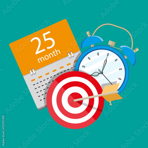 Alarm clock, calendar, target. Time management