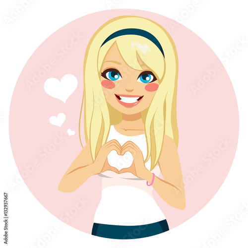 Beautiful blonde girl makin...
