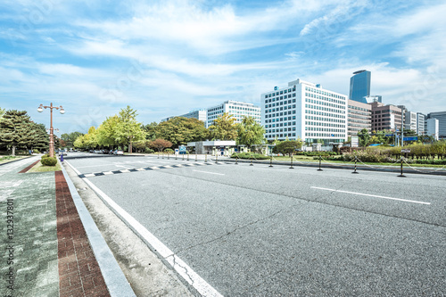 cityscape and skyline of seoul from empty road © zhu difeng
