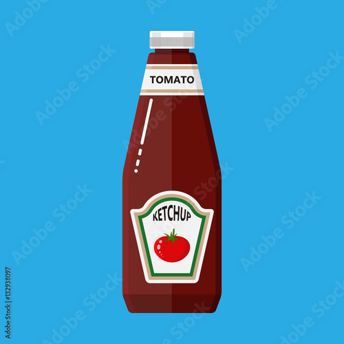 Glass bottle of traditional tomato ketchup