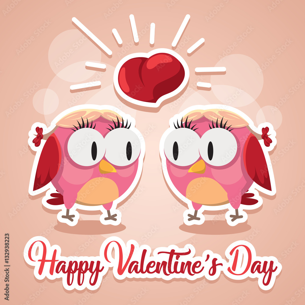 Greeting card love birds kissing happy Valentine Day vector illustration. Pattern design. Flyer or invitation Greeting card love birds kissing happy Valentine Day vector illustration. Pattern design. Flyer or invitation