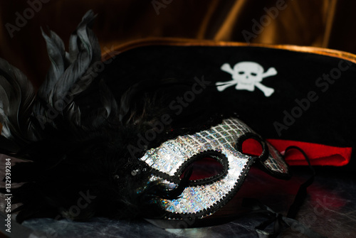 Venetian mask with black feathers,