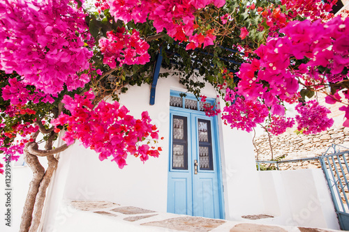 Traditional greek house with flowers in Paros island, Greece