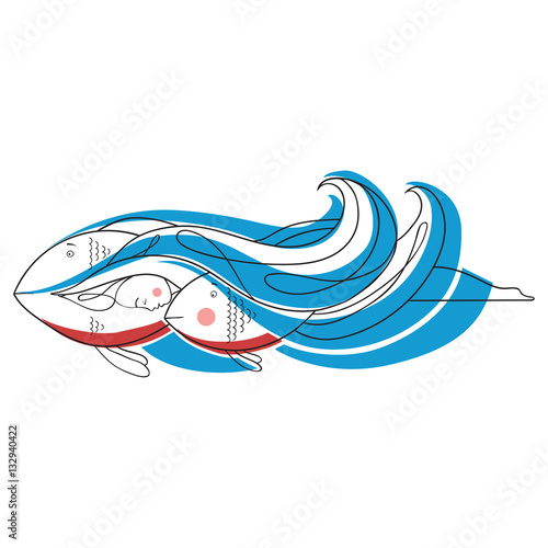 Illustration of a swims with the fishes for your design.