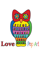 color vector pop art owl isolated on white background