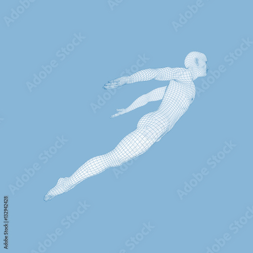 Man Floating in the Air. 3D Human Body Model. 