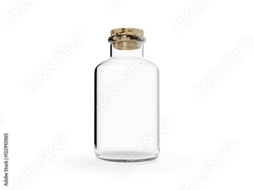 Isolated glass bottle with cork on white background 3d illustration